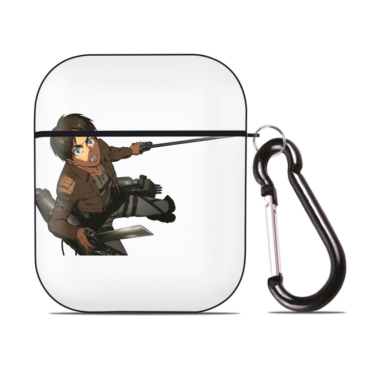 （画像用） 進撃の巨人 エレン･イェーガー Attack on Titan Eren Jäger AirPods 第2世代保護ケース ハードシェル ブラック 耐衝撃・防指紋・カラビナ付き