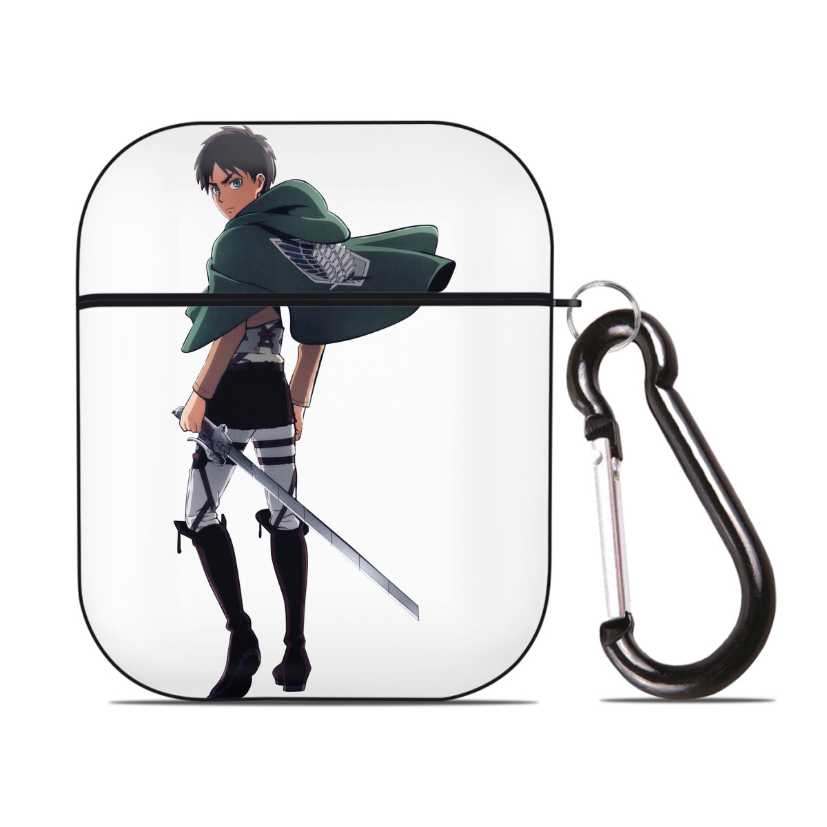 （画像用） 進撃の巨人 エレン･イェーガー Attack on Titan Eren Jäger AirPods 第2世代保護ケース ハードシェル ブラック 耐衝撃・防指紋・カラビナ付き