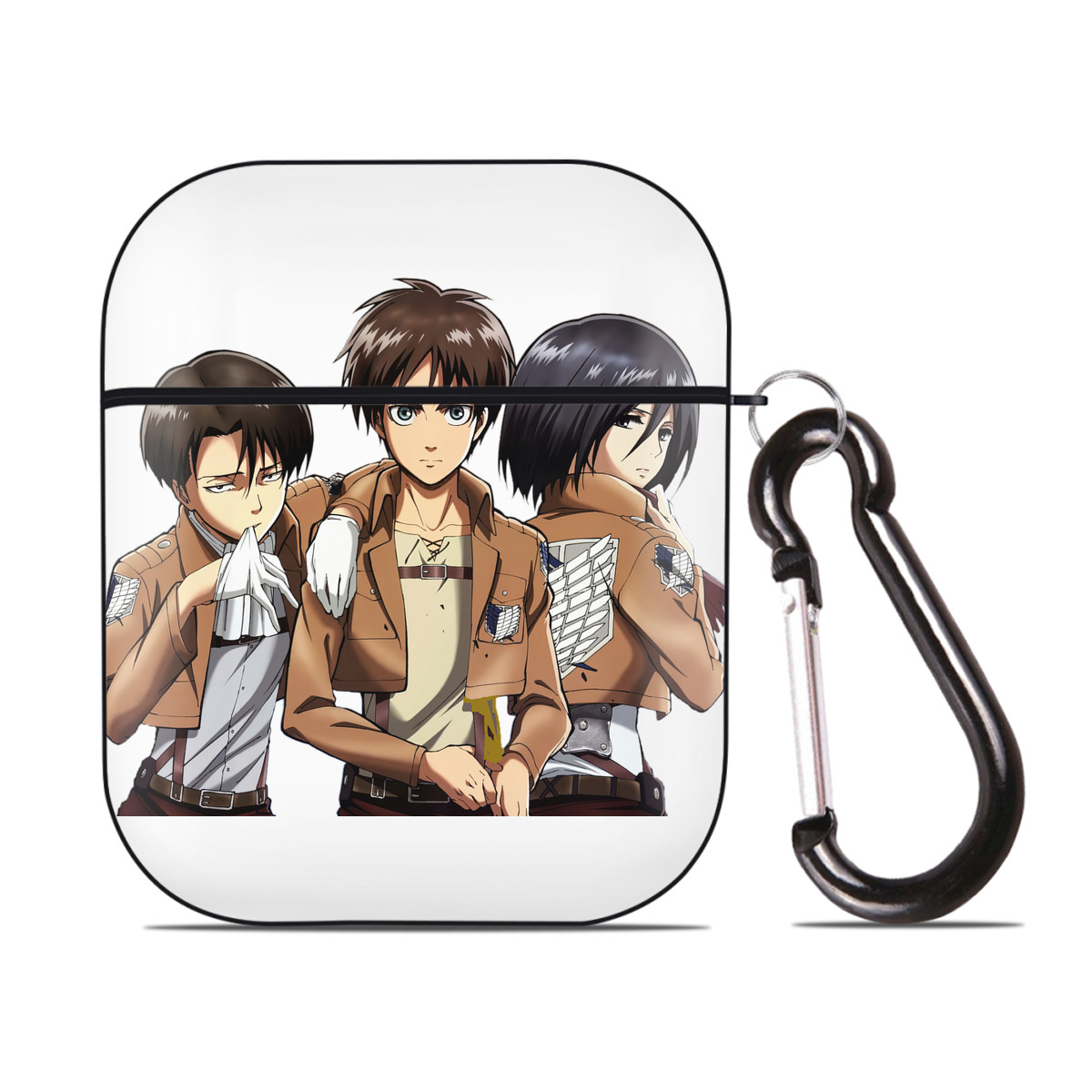 （画像用） 進撃の巨人 エレン･イェーガー Attack on Titan Eren Jäger AirPods 第2世代保護ケース ハードシェル ブラック 耐衝撃・防指紋・カラビナ付き