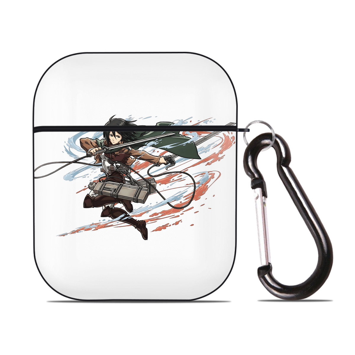 （画像用） 進撃の巨人 ミカサ·アッカーマン Attack on Titan Mikasa Ackerman AirPods 第2世代保護ケース ハードシェル ブラック 耐衝撃・防指紋・カラビナ付き