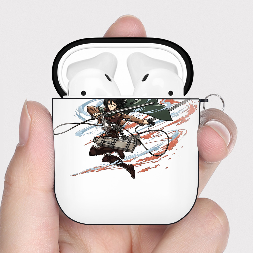 （画像用） 進撃の巨人 ミカサ·アッカーマン Attack on Titan Mikasa Ackerman AirPods 第2世代保護ケース ハードシェル ブラック 耐衝撃・防指紋・カラビナ付き