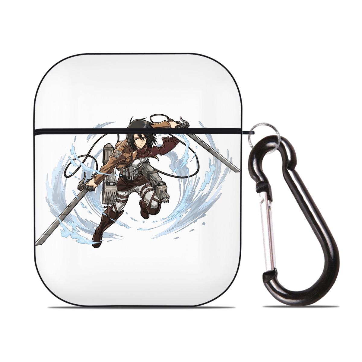 （画像用） 進撃の巨人 ミカサ·アッカーマン Attack on Titan Mikasa Ackerman AirPods 第2世代保護ケース ハードシェル ブラック 耐衝撃・防指紋・カラビナ付き