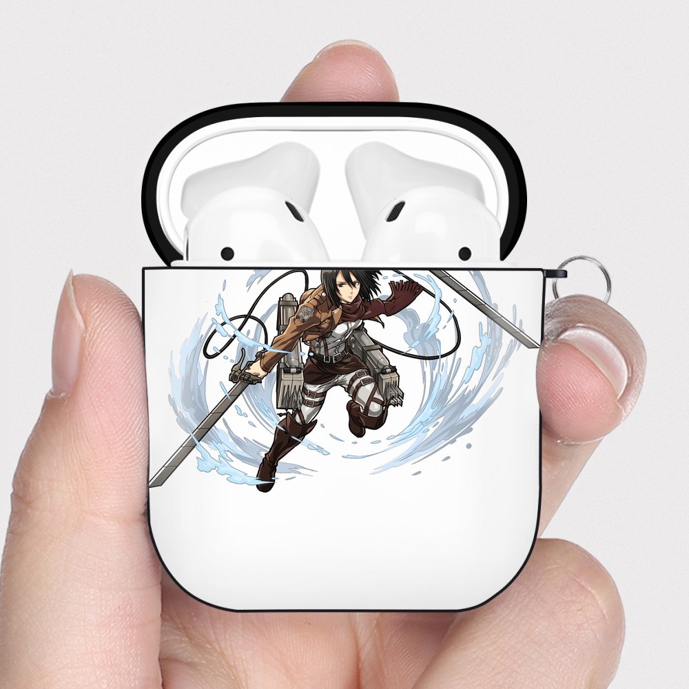 （画像用） 進撃の巨人 ミカサ·アッカーマン Attack on Titan Mikasa Ackerman AirPods 第2世代保護ケース ハードシェル ブラック 耐衝撃・防指紋・カラビナ付き