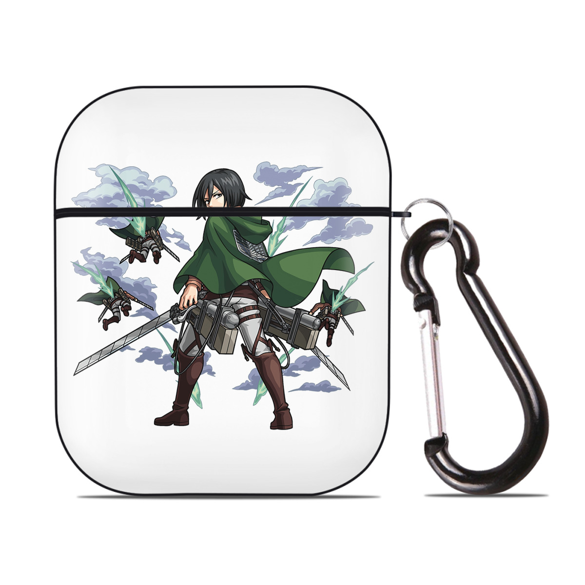 （画像用） 進撃の巨人 ミカサ·アッカーマン Attack on Titan Mikasa Ackerman AirPods 第2世代保護ケース ハードシェル ブラック 耐衝撃・防指紋・カラビナ付き