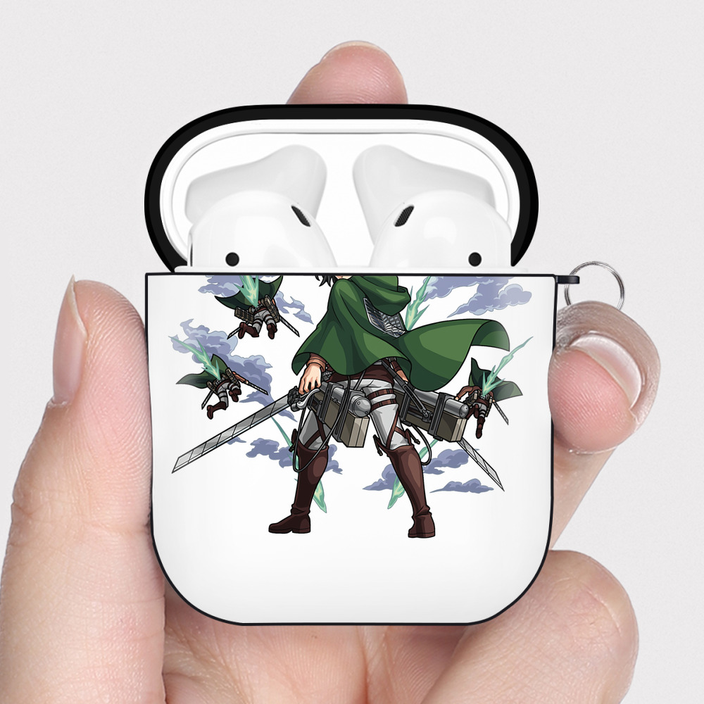 （画像用） 進撃の巨人 ミカサ·アッカーマン Attack on Titan Mikasa Ackerman AirPods 第2世代保護ケース ハードシェル ブラック 耐衝撃・防指紋・カラビナ付き