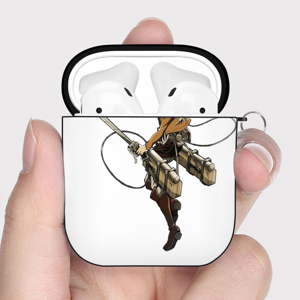 （画像用） 進撃の巨人 ミカサ·アッカーマン Attack on Titan Mikasa Ackerman AirPods 第2世代保護ケース ハードシェル ブラック 耐衝撃・防指紋・カラビナ付き