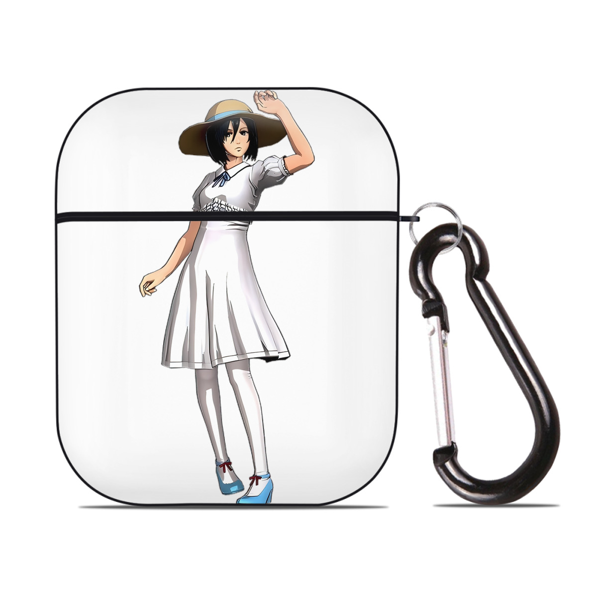 （画像用） 進撃の巨人 ミカサ·アッカーマン Attack on Titan Mikasa Ackerman AirPods 第2世代保護ケース ハードシェル ブラック 耐衝撃・防指紋・カラビナ付き
