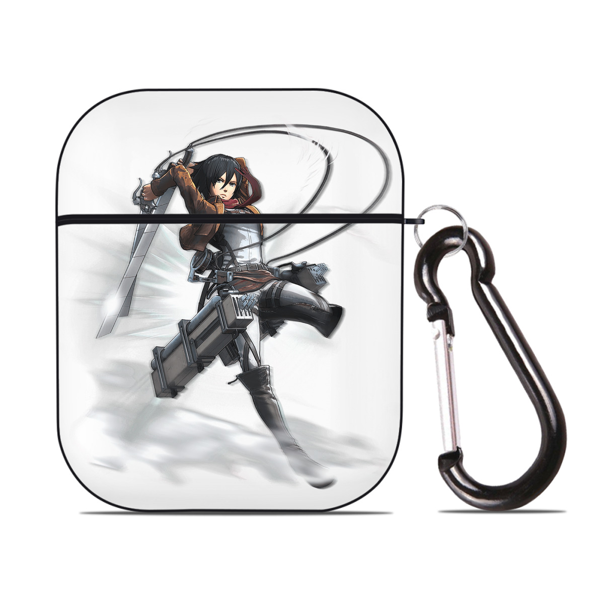 （画像用） 進撃の巨人 ミカサ·アッカーマン Attack on Titan Mikasa Ackerman AirPods 第2世代保護ケース ハードシェル ブラック 耐衝撃・防指紋・カラビナ付き