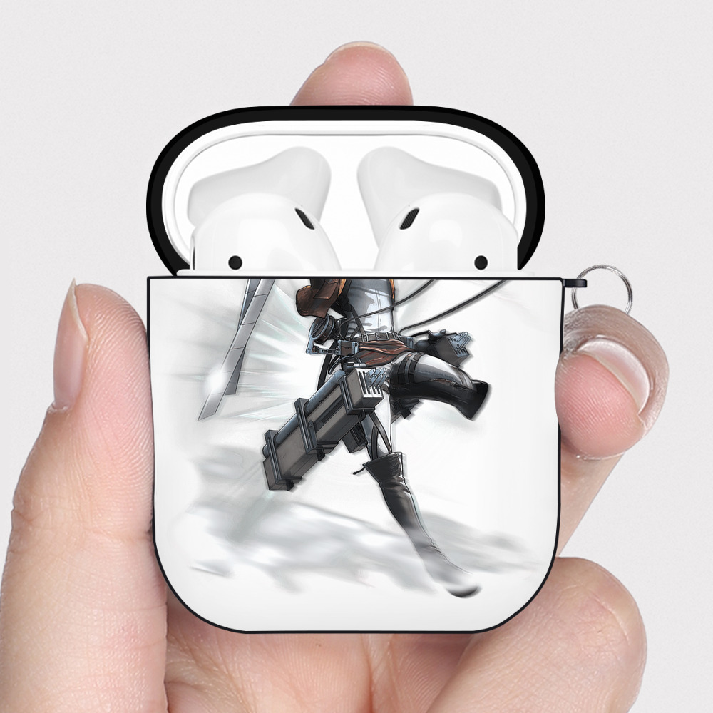 （画像用） 進撃の巨人 ミカサ·アッカーマン Attack on Titan Mikasa Ackerman AirPods 第2世代保護ケース ハードシェル ブラック 耐衝撃・防指紋・カラビナ付き