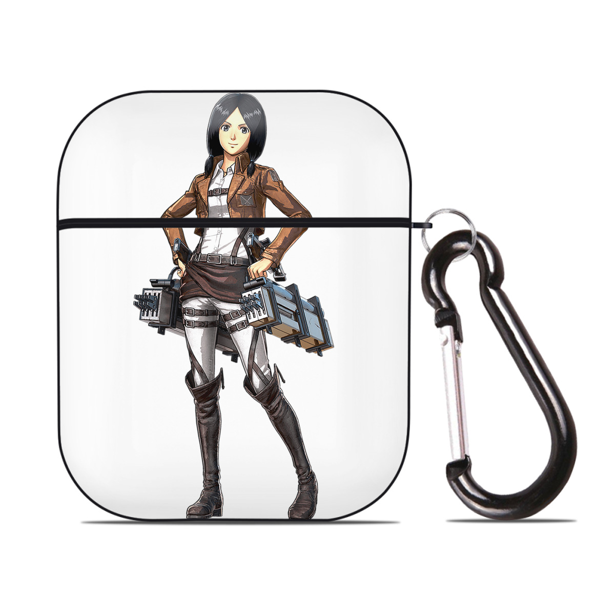 （画像用） 進撃の巨人 ミカサ·アッカーマン Attack on Titan Mikasa Ackerman AirPods 第2世代保護ケース ハードシェル ブラック 耐衝撃・防指紋・カラビナ付き