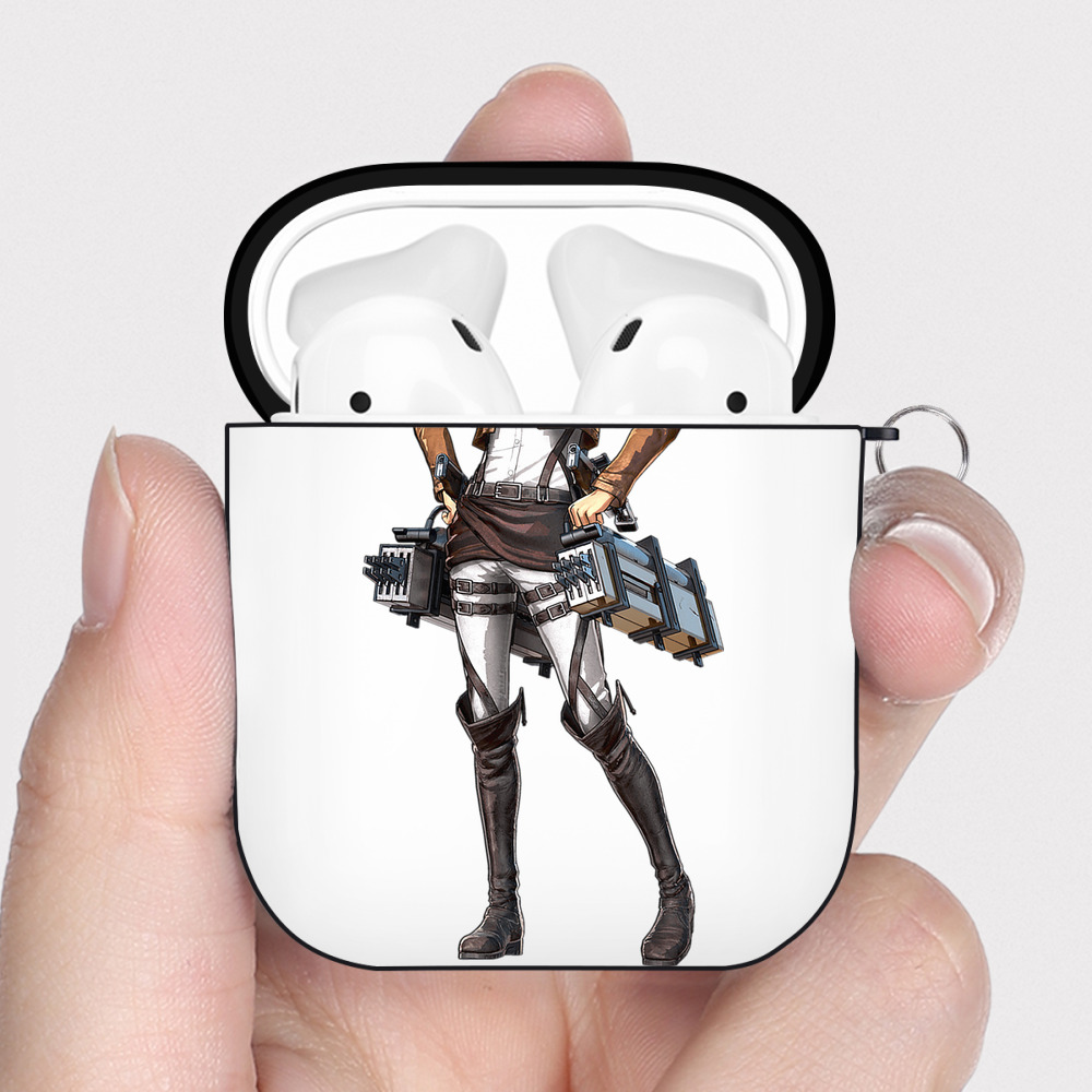 （画像用） 進撃の巨人 ミカサ·アッカーマン Attack on Titan Mikasa Ackerman AirPods 第2世代保護ケース ハードシェル ブラック 耐衝撃・防指紋・カラビナ付き