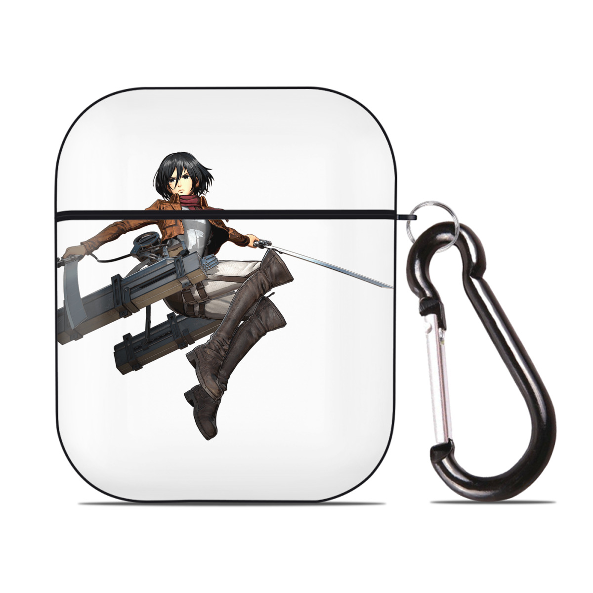 （画像用） 進撃の巨人 ミカサ·アッカーマン Attack on Titan Mikasa Ackerman AirPods 第2世代保護ケース ハードシェル ブラック 耐衝撃・防指紋・カラビナ付き