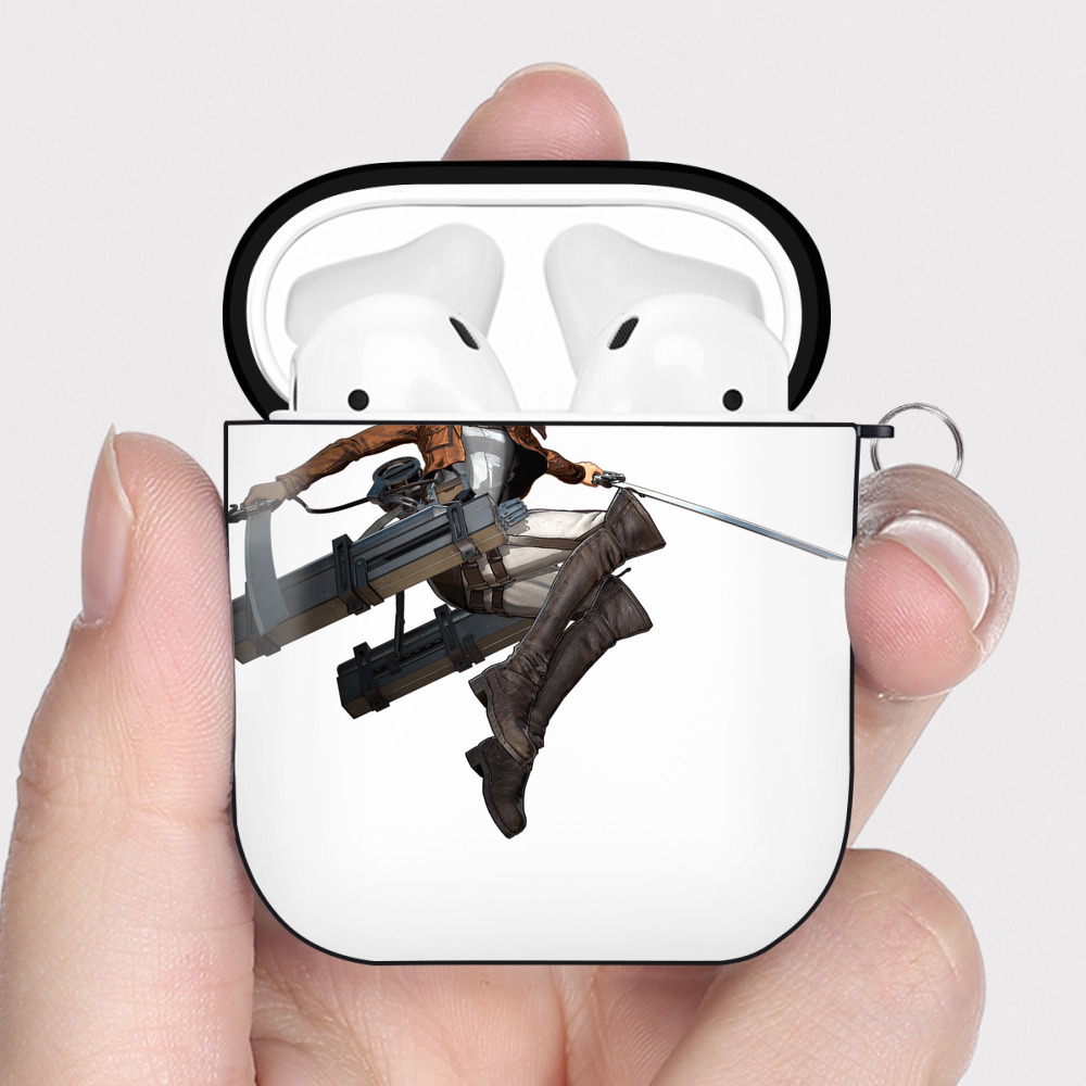 （画像用） 進撃の巨人 ミカサ·アッカーマン Attack on Titan Mikasa Ackerman AirPods 第2世代保護ケース ハードシェル ブラック 耐衝撃・防指紋・カラビナ付き