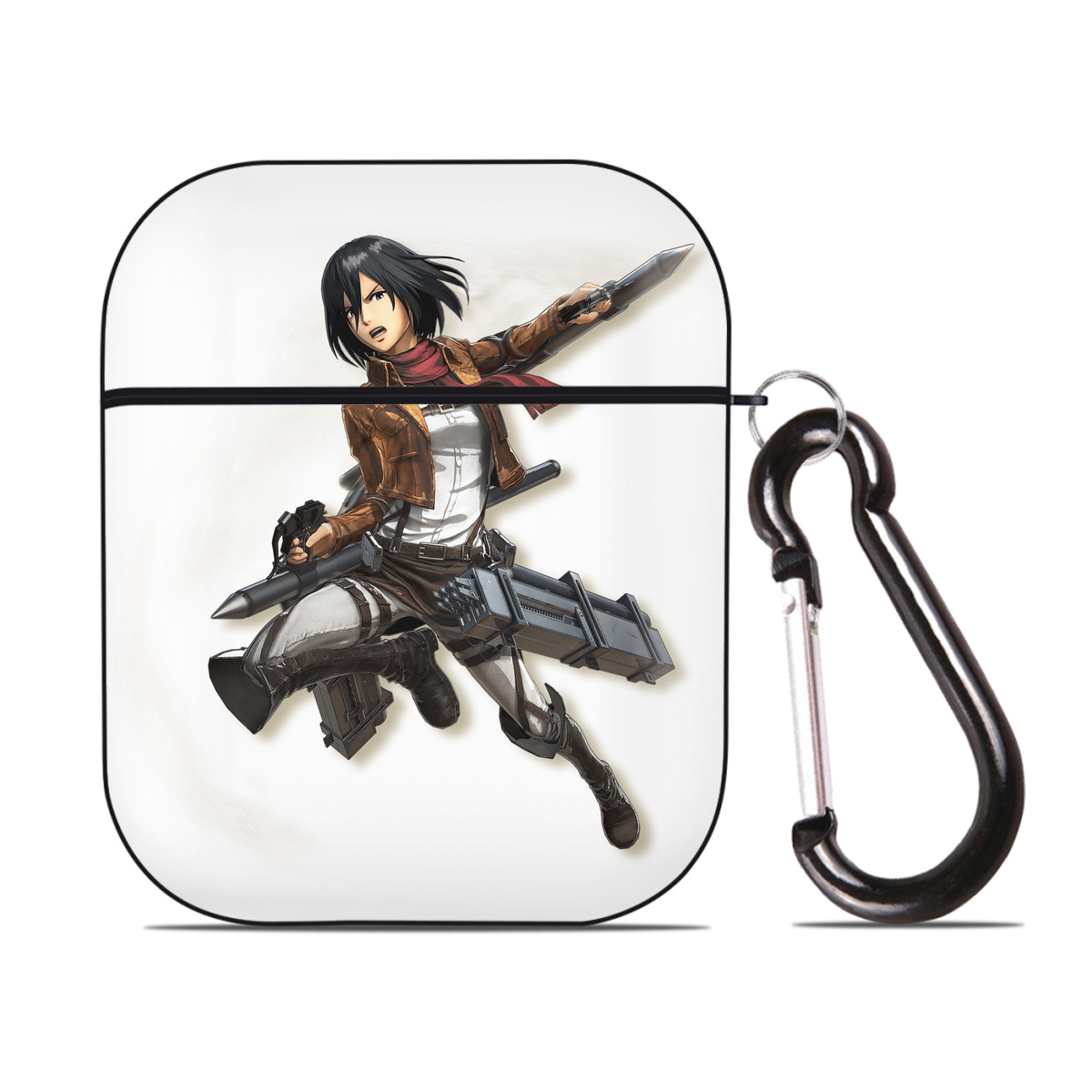 （画像用） 進撃の巨人 ミカサ·アッカーマン Attack on Titan Mikasa Ackerman AirPods 第2世代保護ケース ハードシェル ブラック 耐衝撃・防指紋・カラビナ付き