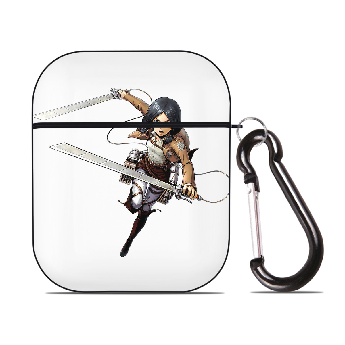 （画像用） 進撃の巨人 ミカサ·アッカーマン Attack on Titan Mikasa Ackerman AirPods 第2世代保護ケース ハードシェル ブラック 耐衝撃・防指紋・カラビナ付き