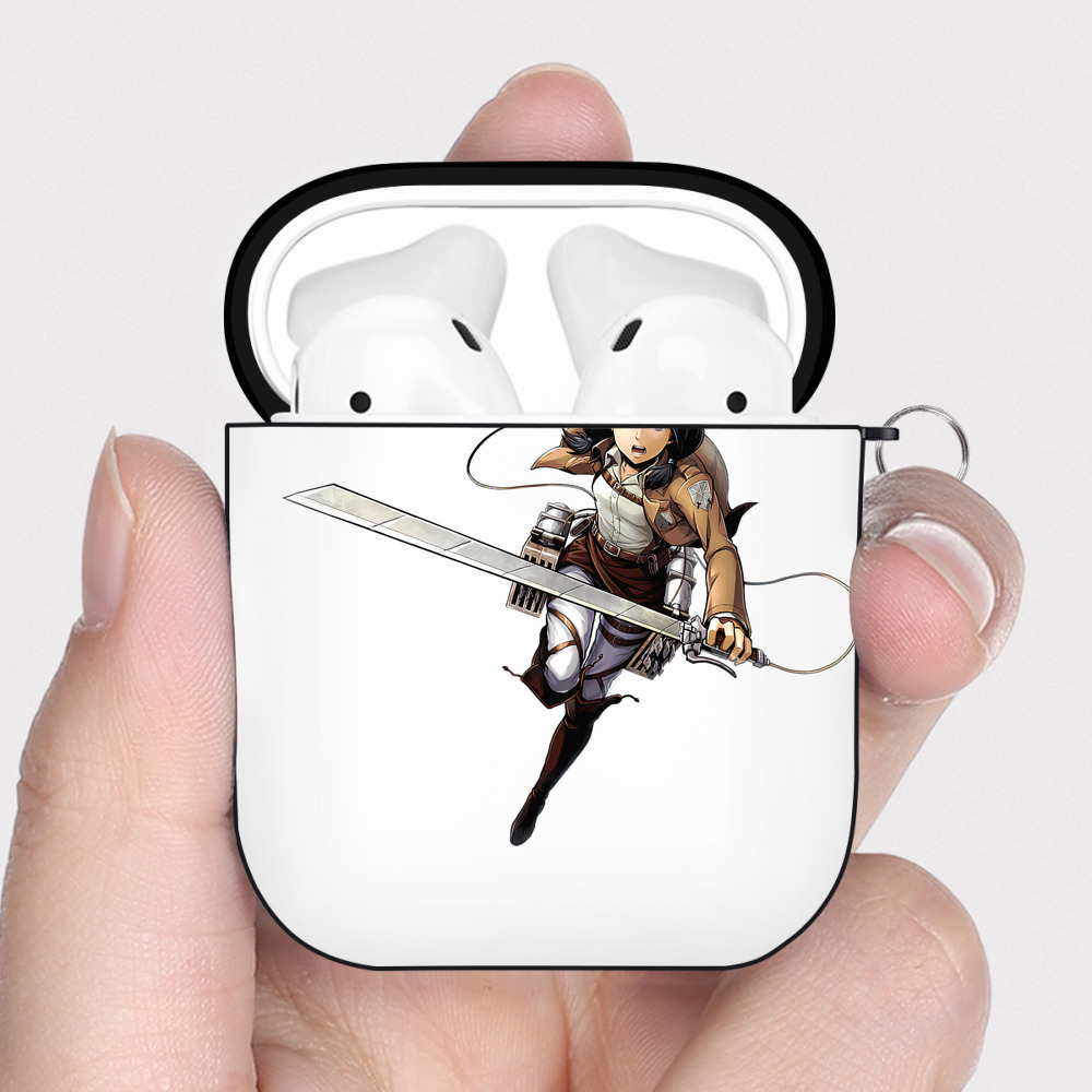 （画像用） 進撃の巨人 ミカサ·アッカーマン Attack on Titan Mikasa Ackerman AirPods 第2世代保護ケース ハードシェル ブラック 耐衝撃・防指紋・カラビナ付き