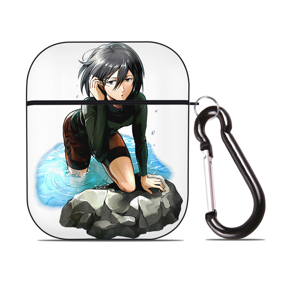（画像用） 進撃の巨人 ミカサ·アッカーマン Attack on Titan Mikasa Ackerman AirPods 第2世代保護ケース ハードシェル ブラック 耐衝撃・防指紋・カラビナ付き
