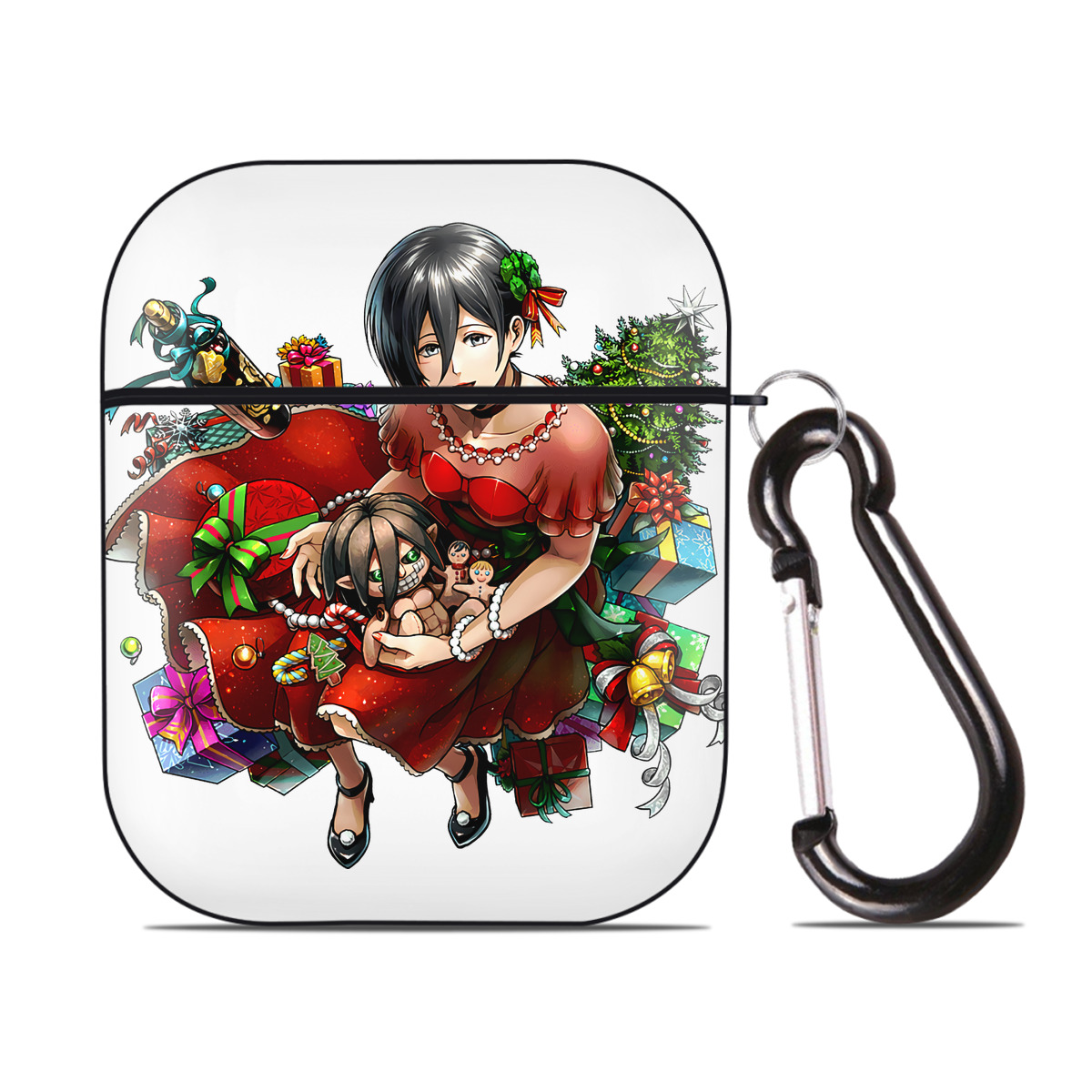 （画像用） 進撃の巨人 ミカサ·アッカーマン Attack on Titan Mikasa Ackerman AirPods 第2世代保護ケース ハードシェル ブラック 耐衝撃・防指紋・カラビナ付き