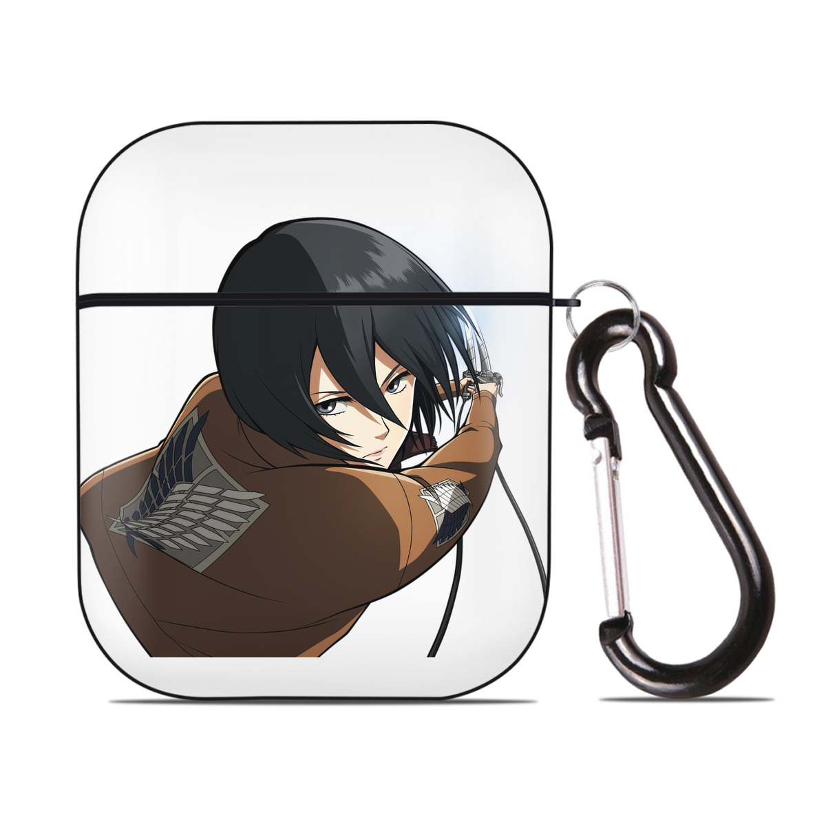 （画像用） 進撃の巨人 ミカサ·アッカーマン Attack on Titan Mikasa Ackerman AirPods 第2世代保護ケース ハードシェル ブラック 耐衝撃・防指紋・カラビナ付き