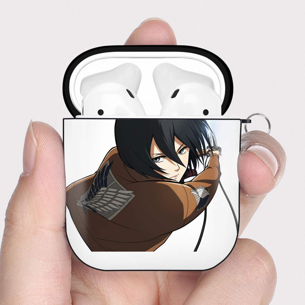 （画像用） 進撃の巨人 ミカサ·アッカーマン Attack on Titan Mikasa Ackerman AirPods 第2世代保護ケース ハードシェル ブラック 耐衝撃・防指紋・カラビナ付き