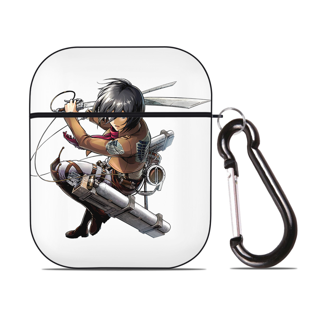 （画像用） 進撃の巨人 ミカサ·アッカーマン Attack on Titan Mikasa Ackerman AirPods 第2世代保護ケース ハードシェル ブラック 耐衝撃・防指紋・カラビナ付き