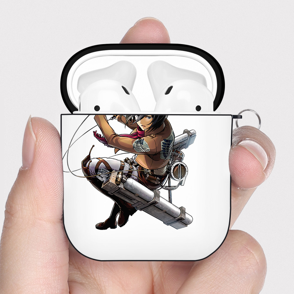 （画像用） 進撃の巨人 ミカサ·アッカーマン Attack on Titan Mikasa Ackerman AirPods 第2世代保護ケース ハードシェル ブラック 耐衝撃・防指紋・カラビナ付き