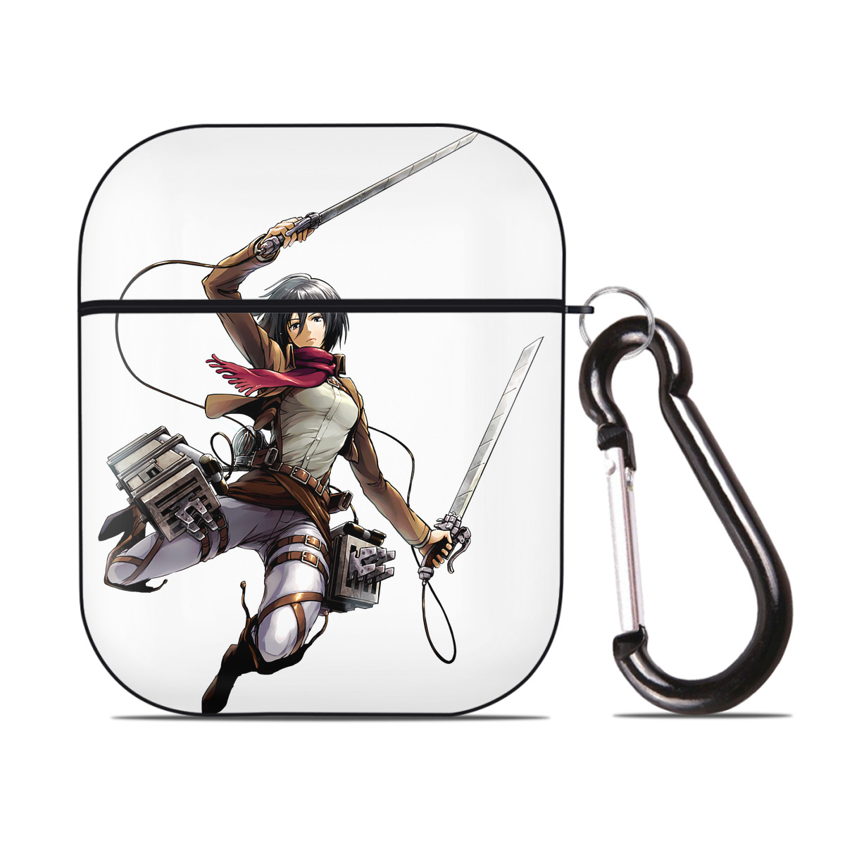 （画像用） 進撃の巨人 ミカサ·アッカーマン Attack on Titan Mikasa Ackerman AirPods 第2世代保護ケース ハードシェル ブラック 耐衝撃・防指紋・カラビナ付き