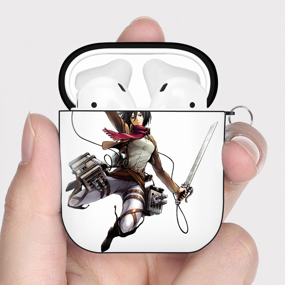 （画像用） 進撃の巨人 ミカサ·アッカーマン Attack on Titan Mikasa Ackerman AirPods 第2世代保護ケース ハードシェル ブラック 耐衝撃・防指紋・カラビナ付き