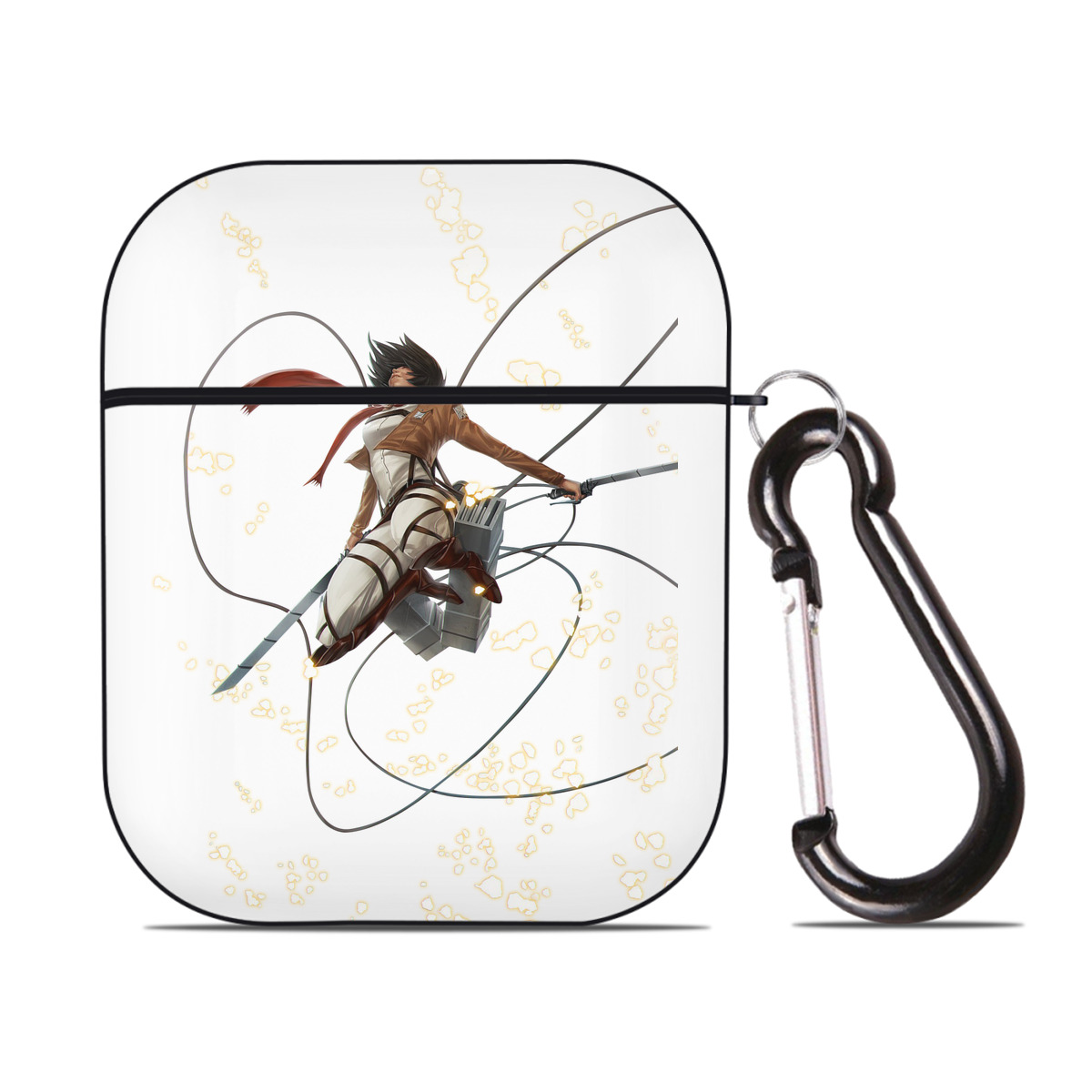 （画像用） 進撃の巨人 ミカサ·アッカーマン Attack on Titan Mikasa Ackerman AirPods 第2世代保護ケース ハードシェル ブラック 耐衝撃・防指紋・カラビナ付き