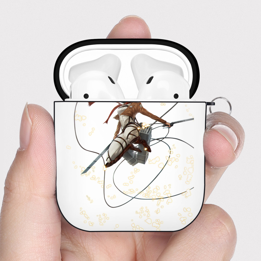 （画像用） 進撃の巨人 ミカサ·アッカーマン Attack on Titan Mikasa Ackerman AirPods 第2世代保護ケース ハードシェル ブラック 耐衝撃・防指紋・カラビナ付き