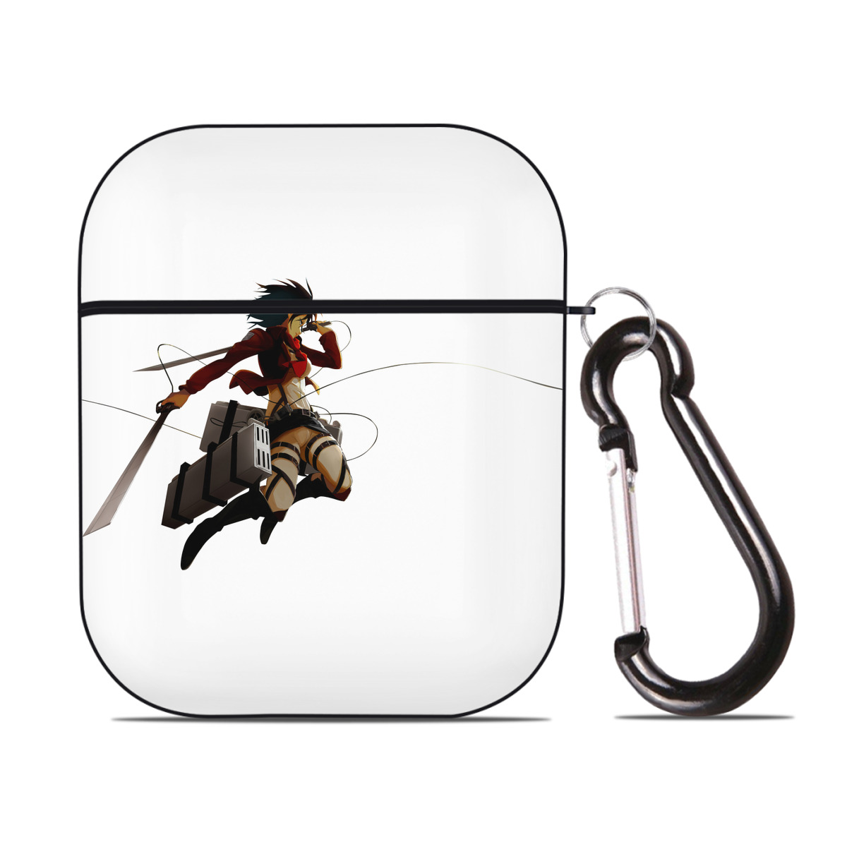 （画像用） 進撃の巨人 ミカサ·アッカーマン Attack on Titan Mikasa Ackerman AirPods 第2世代保護ケース ハードシェル ブラック 耐衝撃・防指紋・カラビナ付き