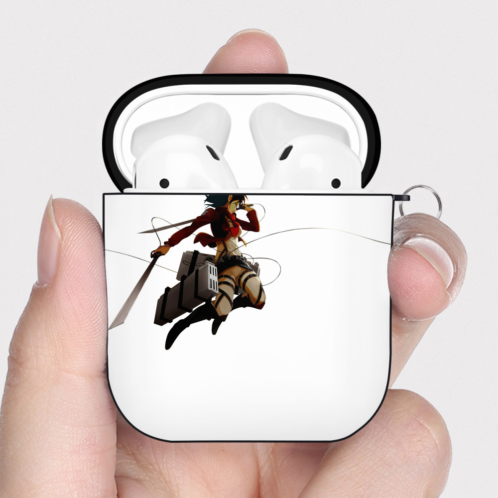 （画像用） 進撃の巨人 ミカサ·アッカーマン Attack on Titan Mikasa Ackerman AirPods 第2世代保護ケース ハードシェル ブラック 耐衝撃・防指紋・カラビナ付き