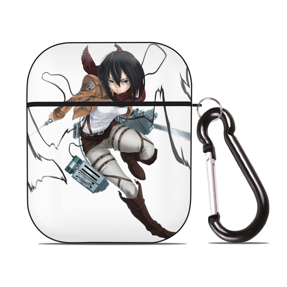 （画像用） 進撃の巨人 ミカサ·アッカーマン Attack on Titan Mikasa Ackerman AirPods 第2世代保護ケース ハードシェル ブラック 耐衝撃・防指紋・カラビナ付き