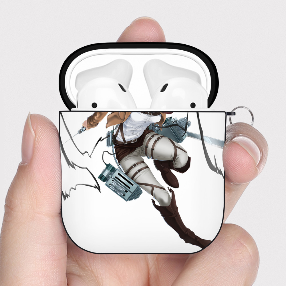 （画像用） 進撃の巨人 ミカサ·アッカーマン Attack on Titan Mikasa Ackerman AirPods 第2世代保護ケース ハードシェル ブラック 耐衝撃・防指紋・カラビナ付き