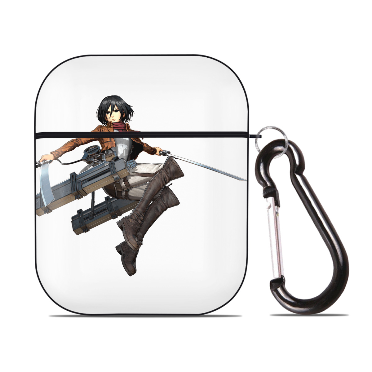 （画像用） 進撃の巨人 ミカサ·アッカーマン Attack on Titan Mikasa Ackerman AirPods 第2世代保護ケース ハードシェル ブラック 耐衝撃・防指紋・カラビナ付き