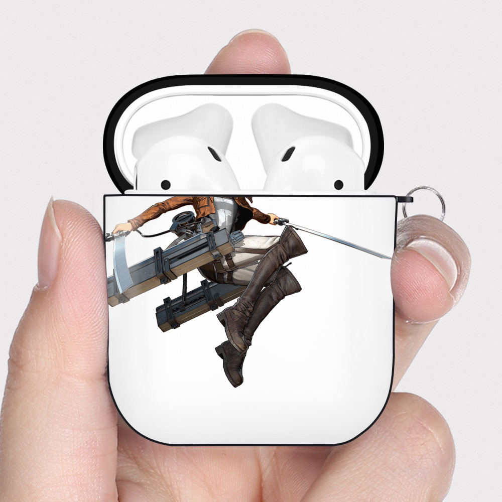 （画像用） 進撃の巨人 ミカサ·アッカーマン Attack on Titan Mikasa Ackerman AirPods 第2世代保護ケース ハードシェル ブラック 耐衝撃・防指紋・カラビナ付き