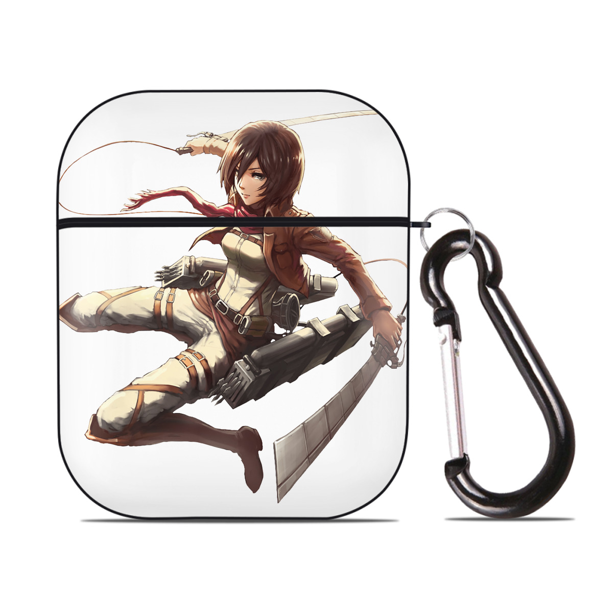 （画像用） 進撃の巨人 ミカサ·アッカーマン Attack on Titan Mikasa Ackerman AirPods 第2世代保護ケース ハードシェル ブラック 耐衝撃・防指紋・カラビナ付き