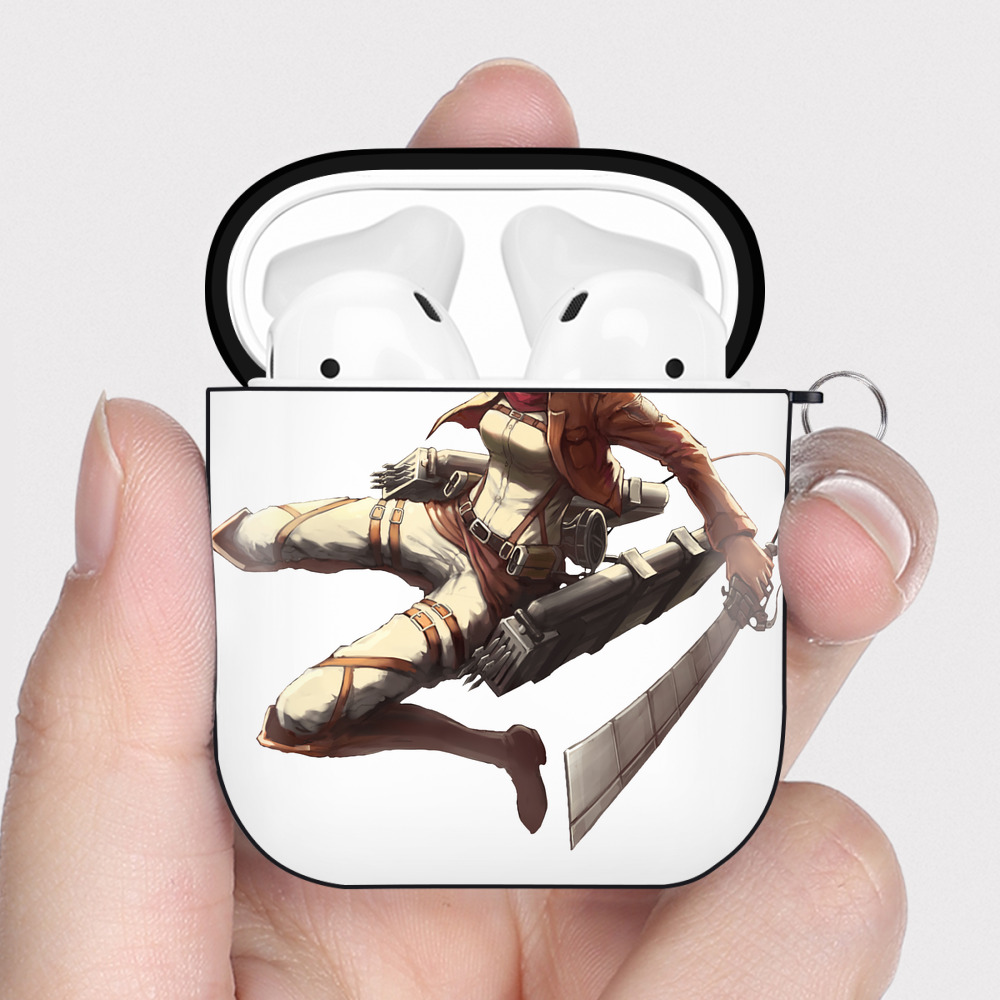 （画像用） 進撃の巨人 ミカサ·アッカーマン Attack on Titan Mikasa Ackerman AirPods 第2世代保護ケース ハードシェル ブラック 耐衝撃・防指紋・カラビナ付き