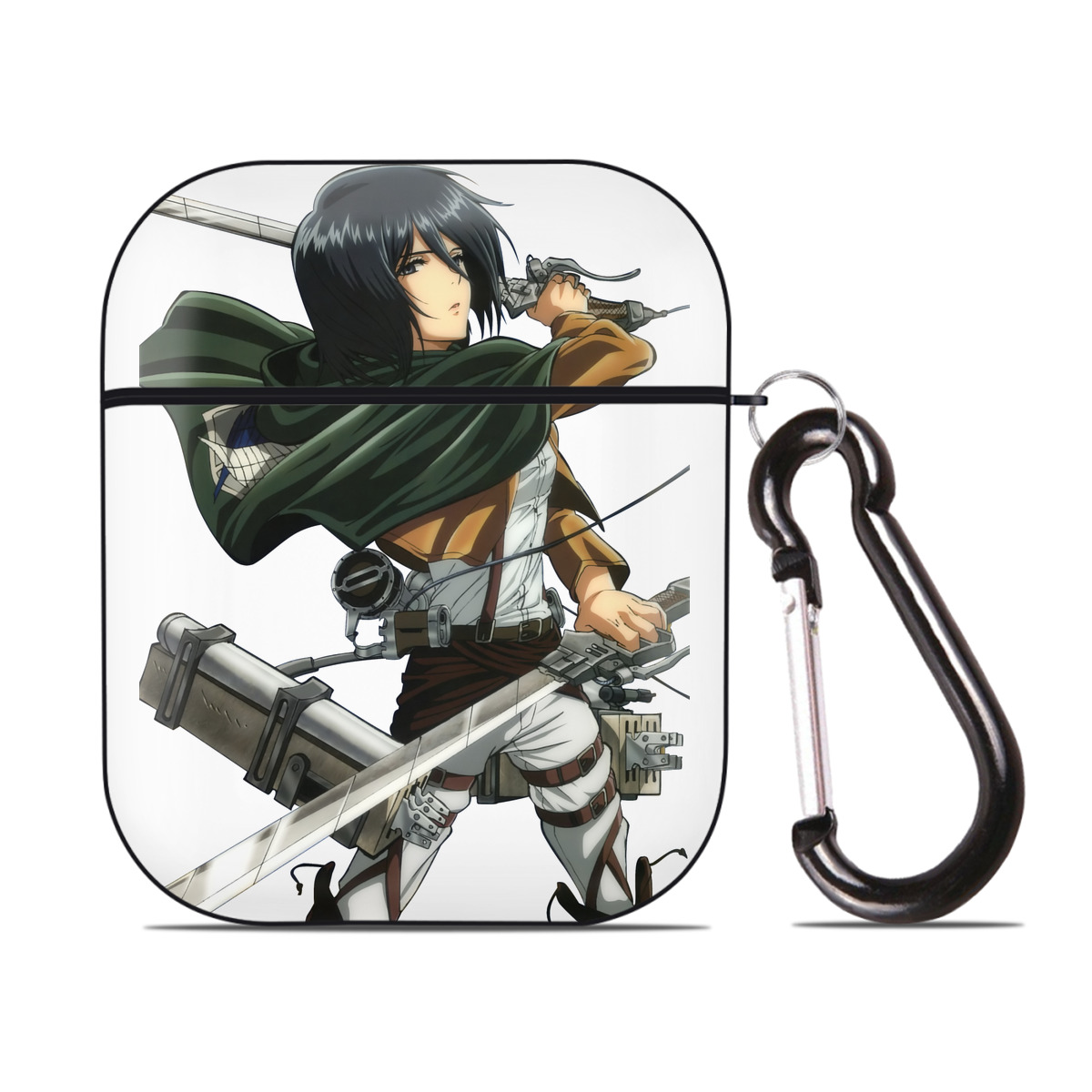 （画像用） 進撃の巨人 ミカサ·アッカーマン Attack on Titan Mikasa Ackerman AirPods 第2世代保護ケース ハードシェル ブラック 耐衝撃・防指紋・カラビナ付き