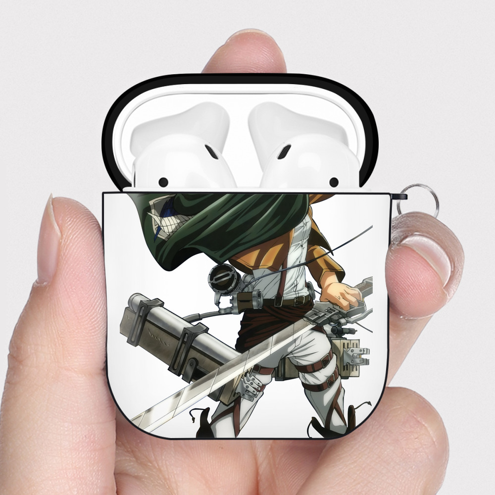 （画像用） 進撃の巨人 ミカサ·アッカーマン Attack on Titan Mikasa Ackerman AirPods 第2世代保護ケース ハードシェル ブラック 耐衝撃・防指紋・カラビナ付き