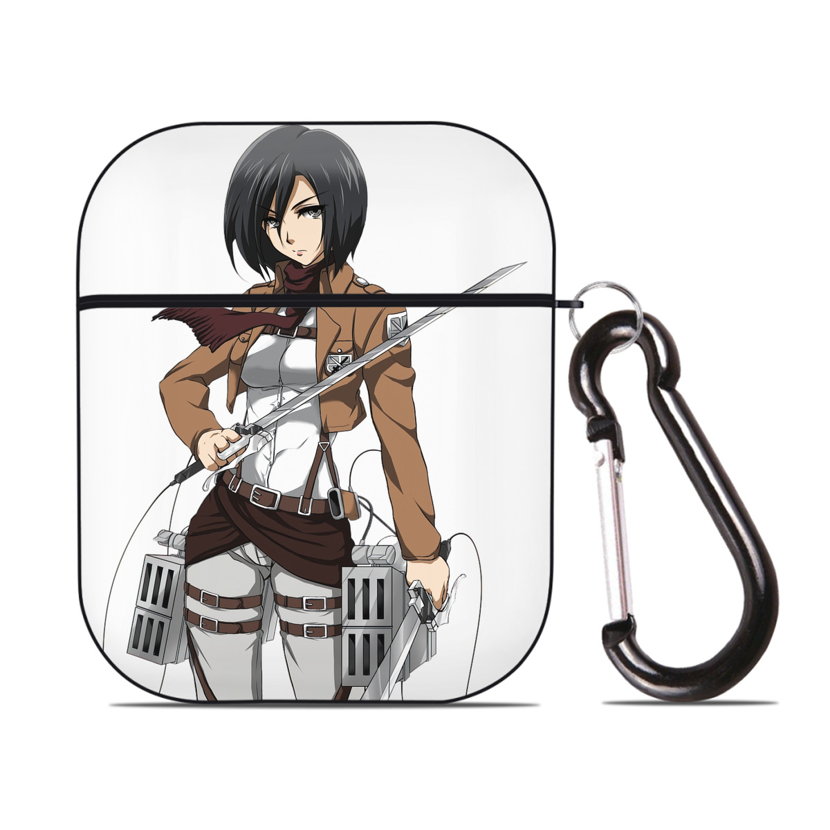 （画像用） 進撃の巨人 ミカサ·アッカーマン Attack on Titan Mikasa Ackerman AirPods 第2世代保護ケース ハードシェル ブラック 耐衝撃・防指紋・カラビナ付き