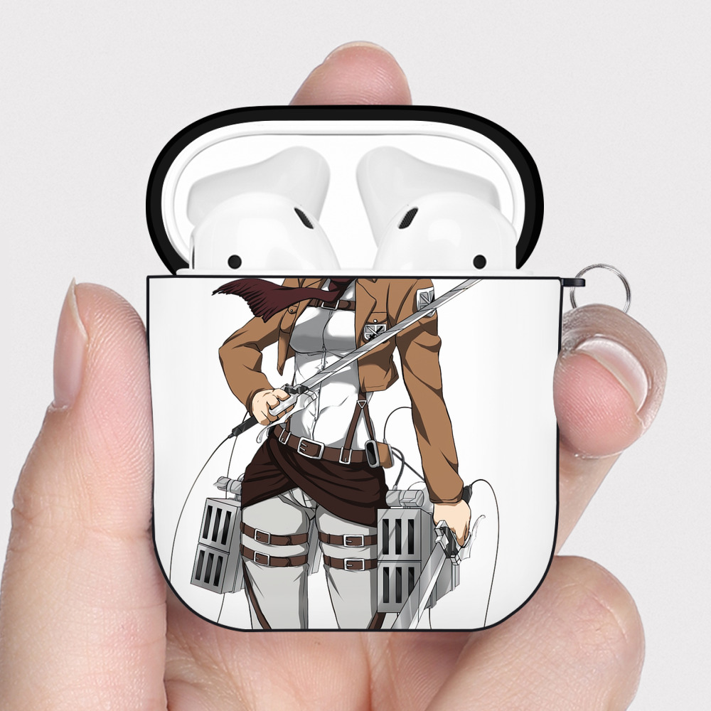 （画像用） 進撃の巨人 ミカサ·アッカーマン Attack on Titan Mikasa Ackerman AirPods 第2世代保護ケース ハードシェル ブラック 耐衝撃・防指紋・カラビナ付き