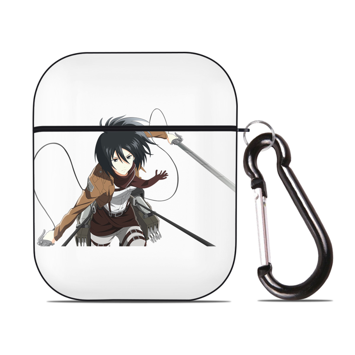 （画像用） 進撃の巨人 ミカサ·アッカーマン Attack on Titan Mikasa Ackerman AirPods 第2世代保護ケース ハードシェル ブラック 耐衝撃・防指紋・カラビナ付き