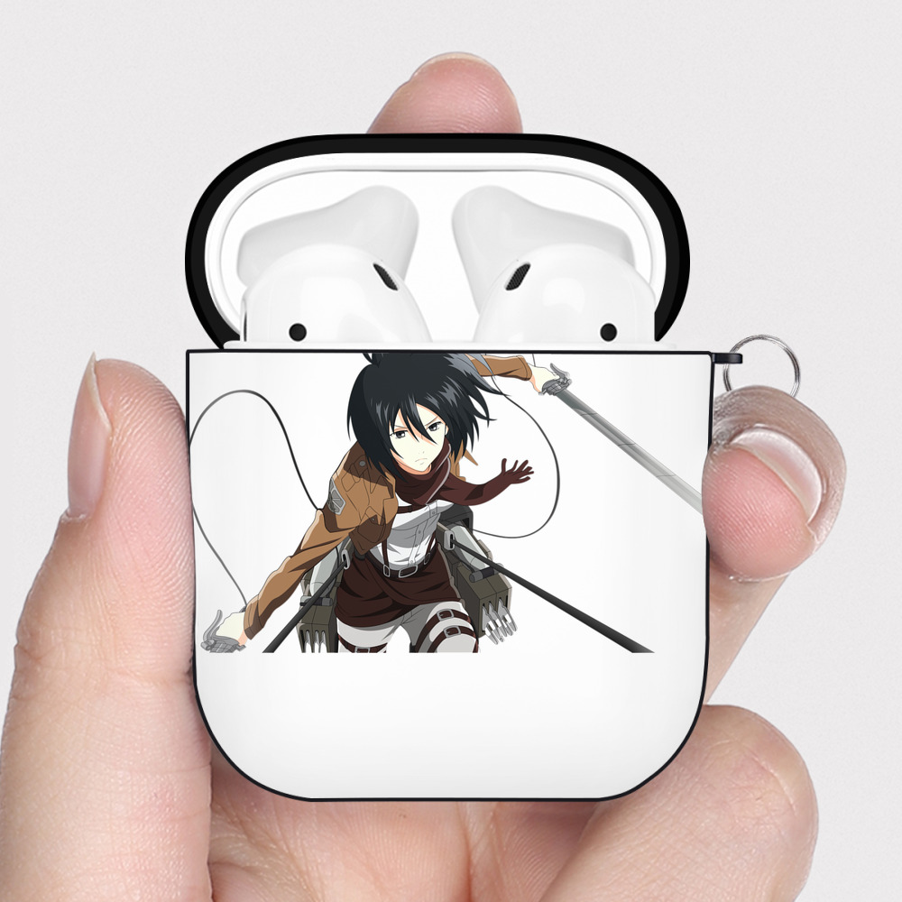 （画像用） 進撃の巨人 ミカサ·アッカーマン Attack on Titan Mikasa Ackerman AirPods 第2世代保護ケース ハードシェル ブラック 耐衝撃・防指紋・カラビナ付き