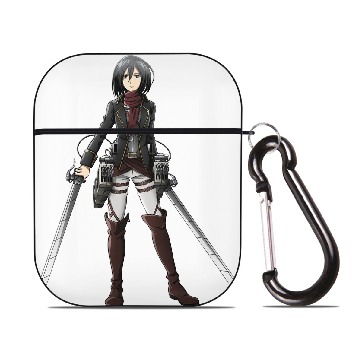 （画像用） 進撃の巨人 ミカサ·アッカーマン Attack on Titan Mikasa Ackerman AirPods 第2世代保護ケース ハードシェル ブラック 耐衝撃・防指紋・カラビナ付き
