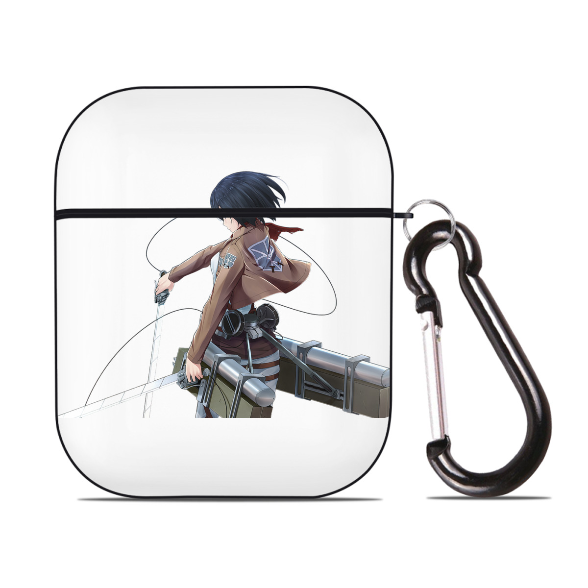 （画像用） 進撃の巨人 ミカサ·アッカーマン Attack on Titan Mikasa Ackerman AirPods 第2世代保護ケース ハードシェル ブラック 耐衝撃・防指紋・カラビナ付き