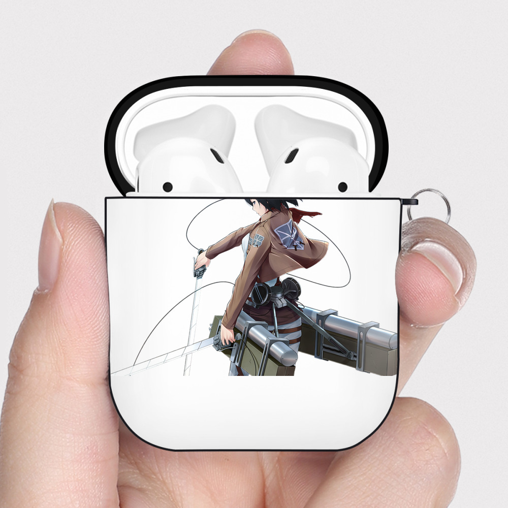 （画像用） 進撃の巨人 ミカサ·アッカーマン Attack on Titan Mikasa Ackerman AirPods 第2世代保護ケース ハードシェル ブラック 耐衝撃・防指紋・カラビナ付き