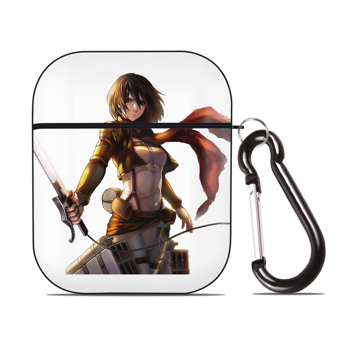 （画像用） 進撃の巨人 ミカサ·アッカーマン Attack on Titan Mikasa Ackerman AirPods 第2世代保護ケース ハードシェル ブラック 耐衝撃・防指紋・カラビナ付き