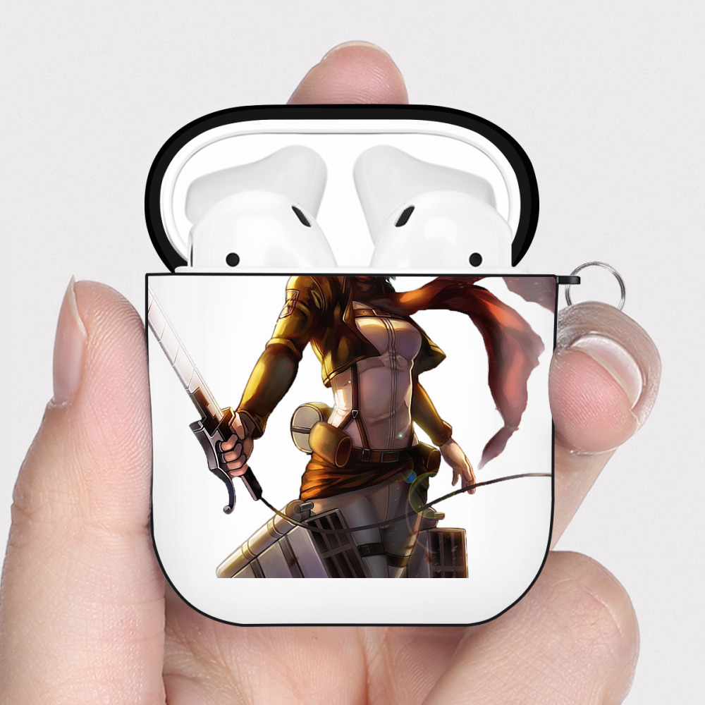 （画像用） 進撃の巨人 ミカサ·アッカーマン Attack on Titan Mikasa Ackerman AirPods 第2世代保護ケース ハードシェル ブラック 耐衝撃・防指紋・カラビナ付き
