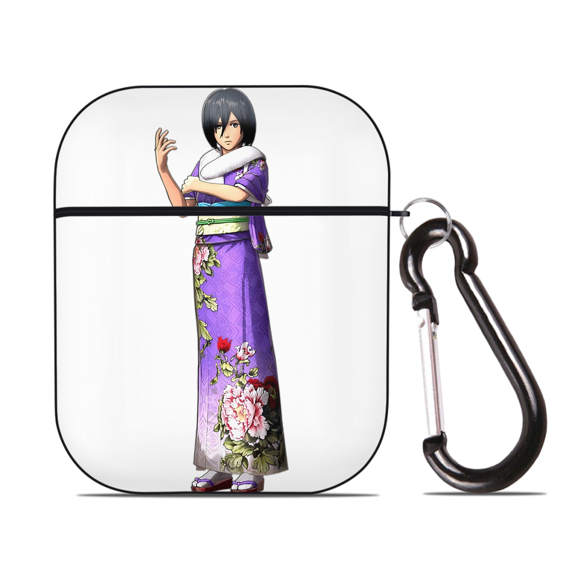 （画像用） 進撃の巨人 ミカサ·アッカーマン Attack on Titan Mikasa Ackerman AirPods 第2世代保護ケース ハードシェル ブラック 耐衝撃・防指紋・カラビナ付き